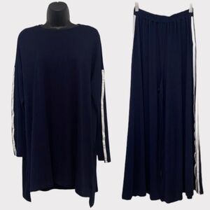 Refka Navy Blue Tunic Top & Wide Leg Pants Basic Lounge Set Size 6 NWT